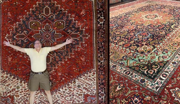 A man lying on the cleaned rug